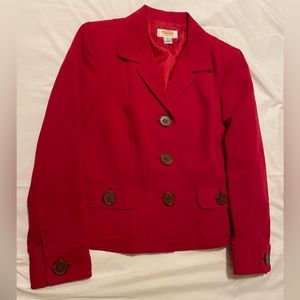 Talbots Red cotton Linen Blazer Lined 3 Button Pockets Size 6 Petites.